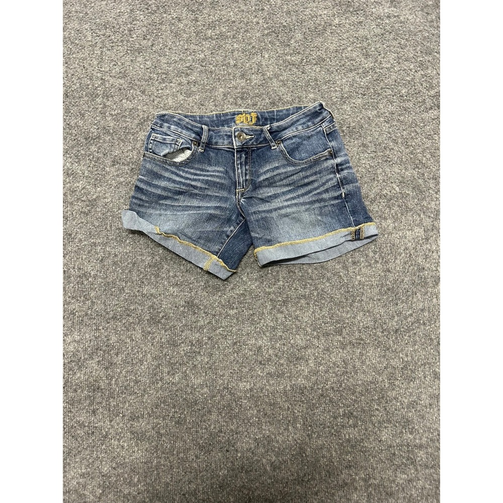 B.T.T. Denim Shorts Womens Size S Blue Cuffed Stretch Whiskered Casual Summer